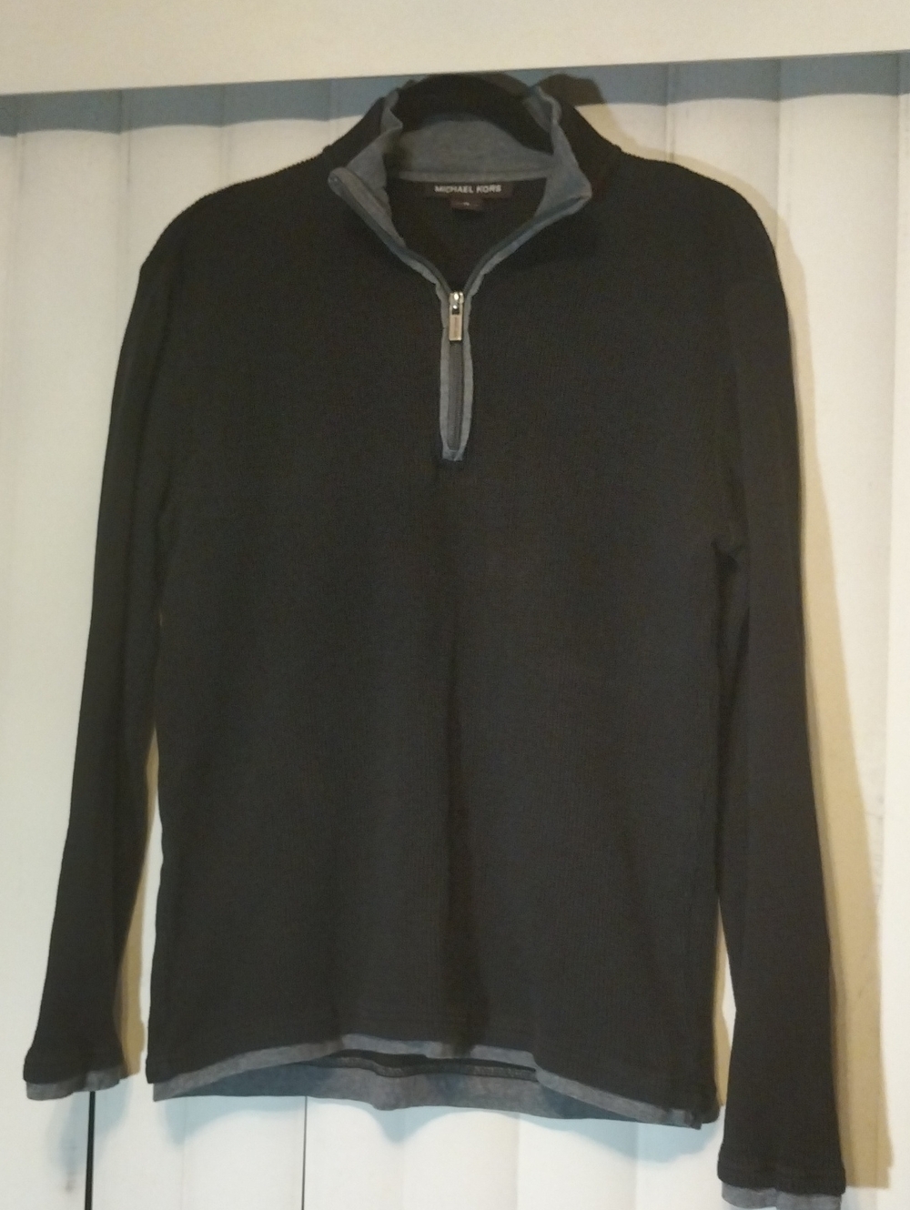 Michael Kors Men's Black Half-Zip Sweater with Gray Trim